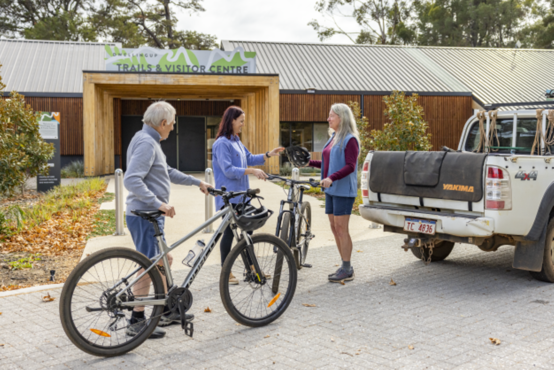 Cyclists receiving final gear checks outside Dwellingup Adventures HQ