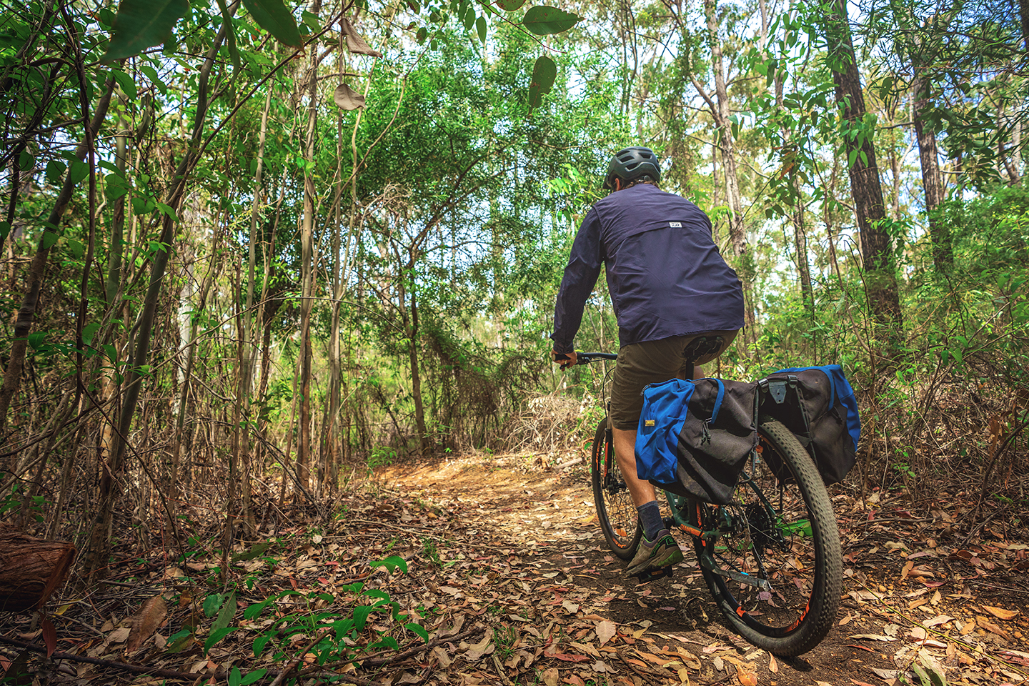 Rider tackling uphill section of the Munda Biddi Trail in Dwellingup forest