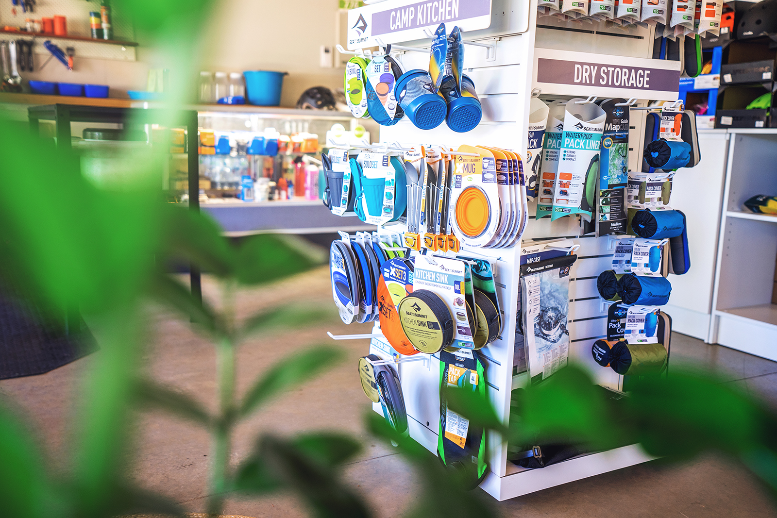 Retail display of camping and trail gear at Dwellingup Adventures