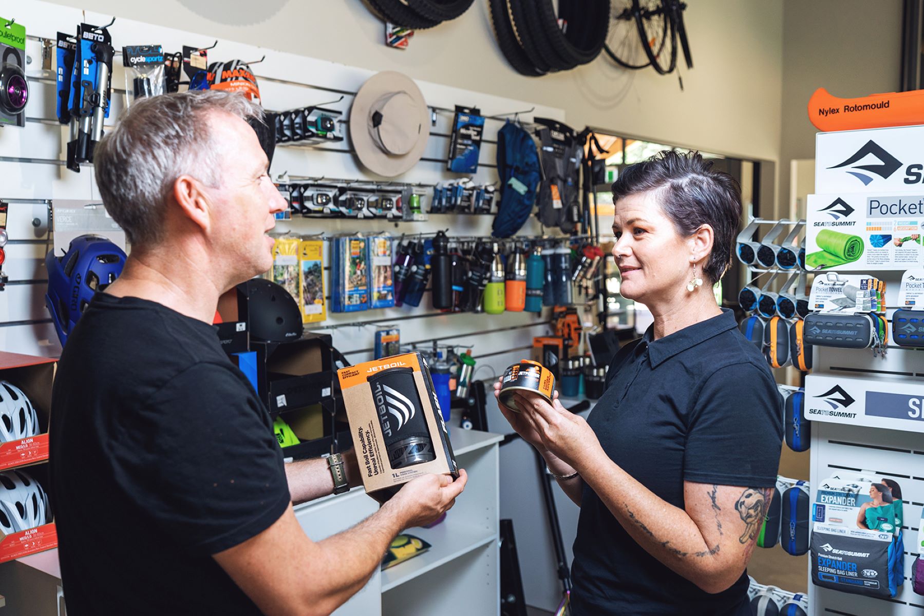 Customer receiving gear advice at Dwellingup Adventures shop