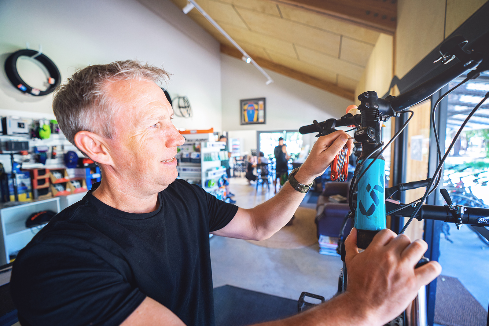 On-site bike maintenance at Dwellingup Adventures hire shop