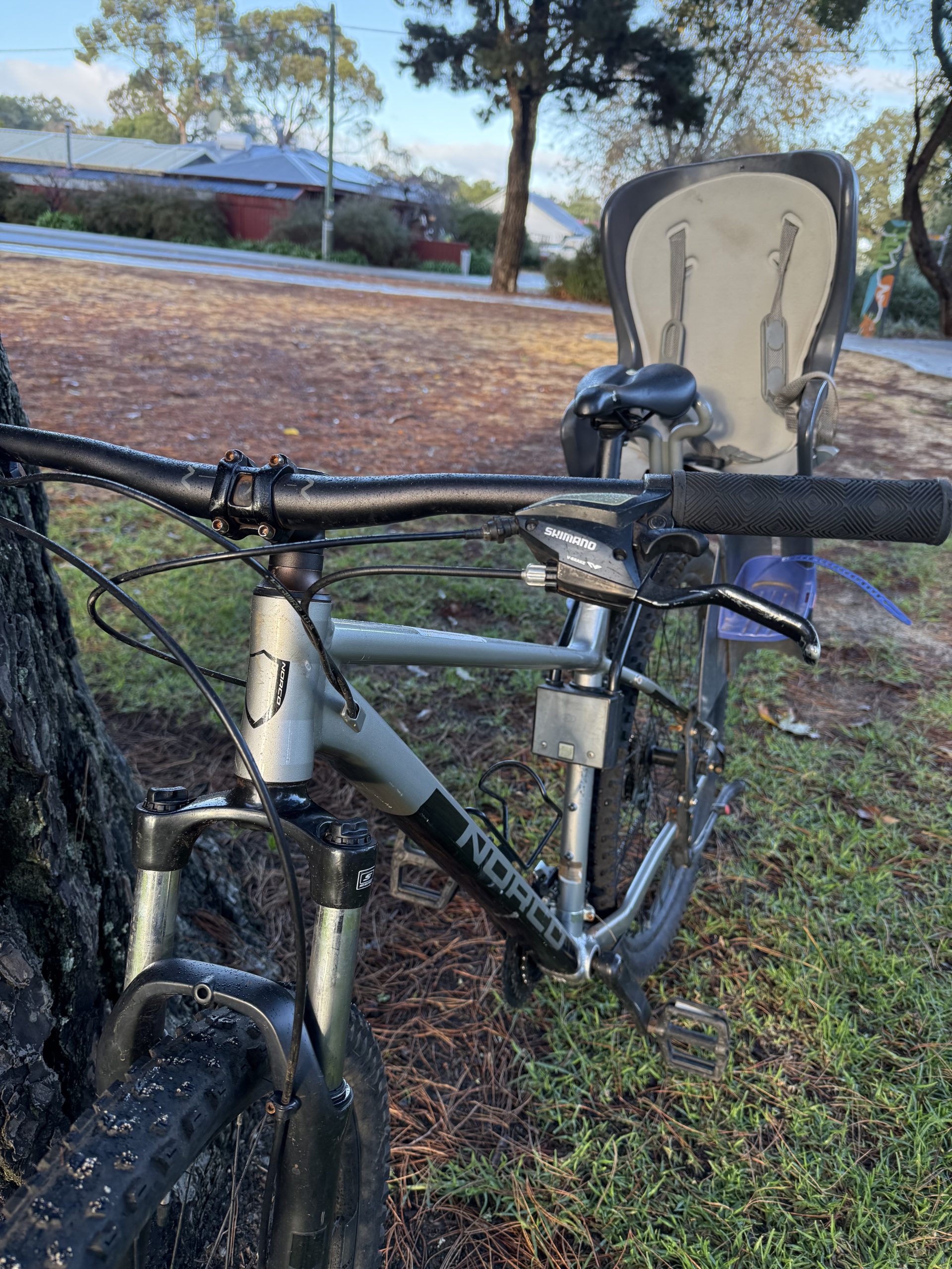 Rear-mounted kids bike seat for safe family rides in Dwellingup